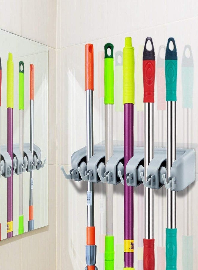 ORCOA Multiutility Mop and Broom Holder with 5 Slots - Grey Colour - Image 4